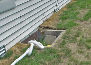 The ugly, old concrete window well of a Picton crawl space